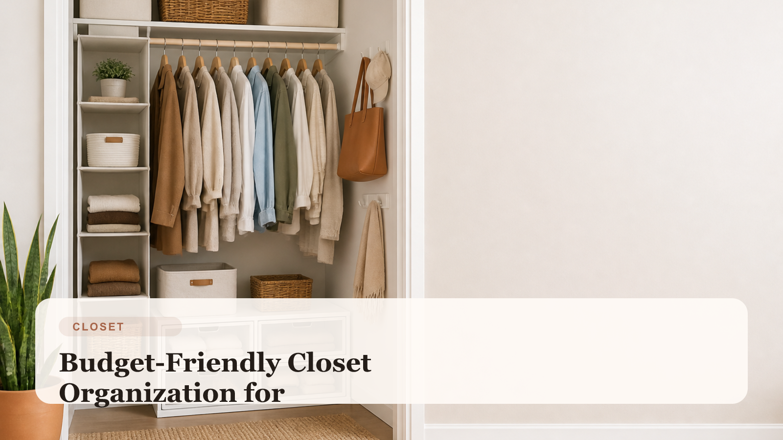 Organized small closet with budget-friendly storage bins and hanging organizers