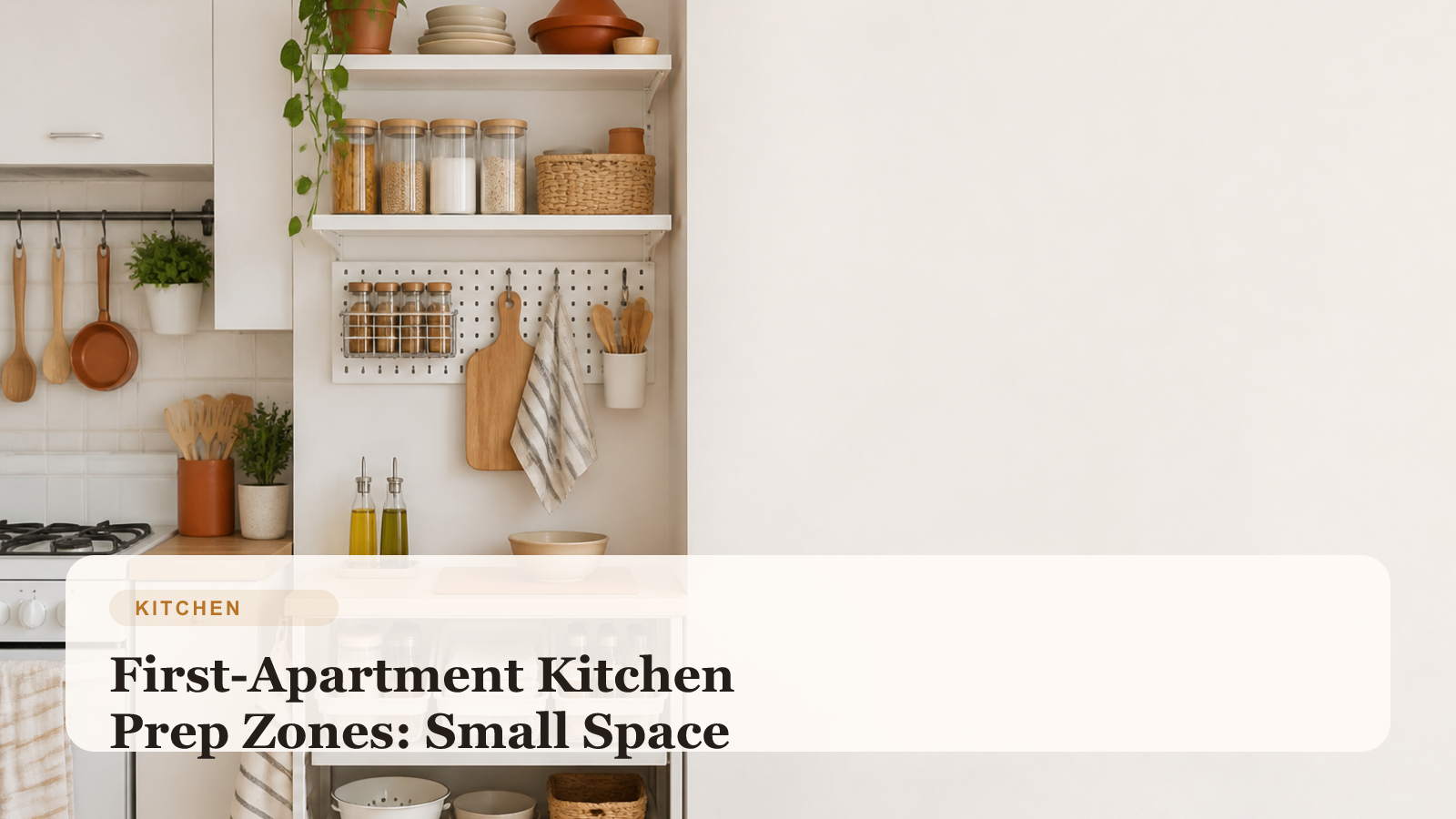 Compact apartment kitchen with organized prep zones and storage solutions
