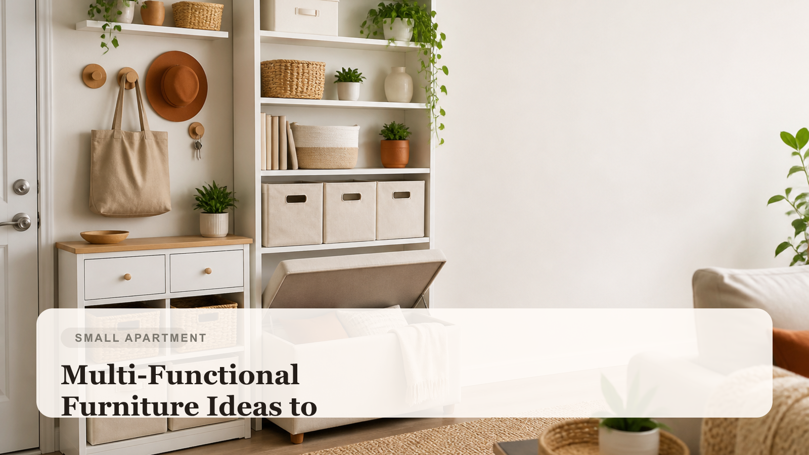 Compact living room with multi-functional furniture and smart storage solutions