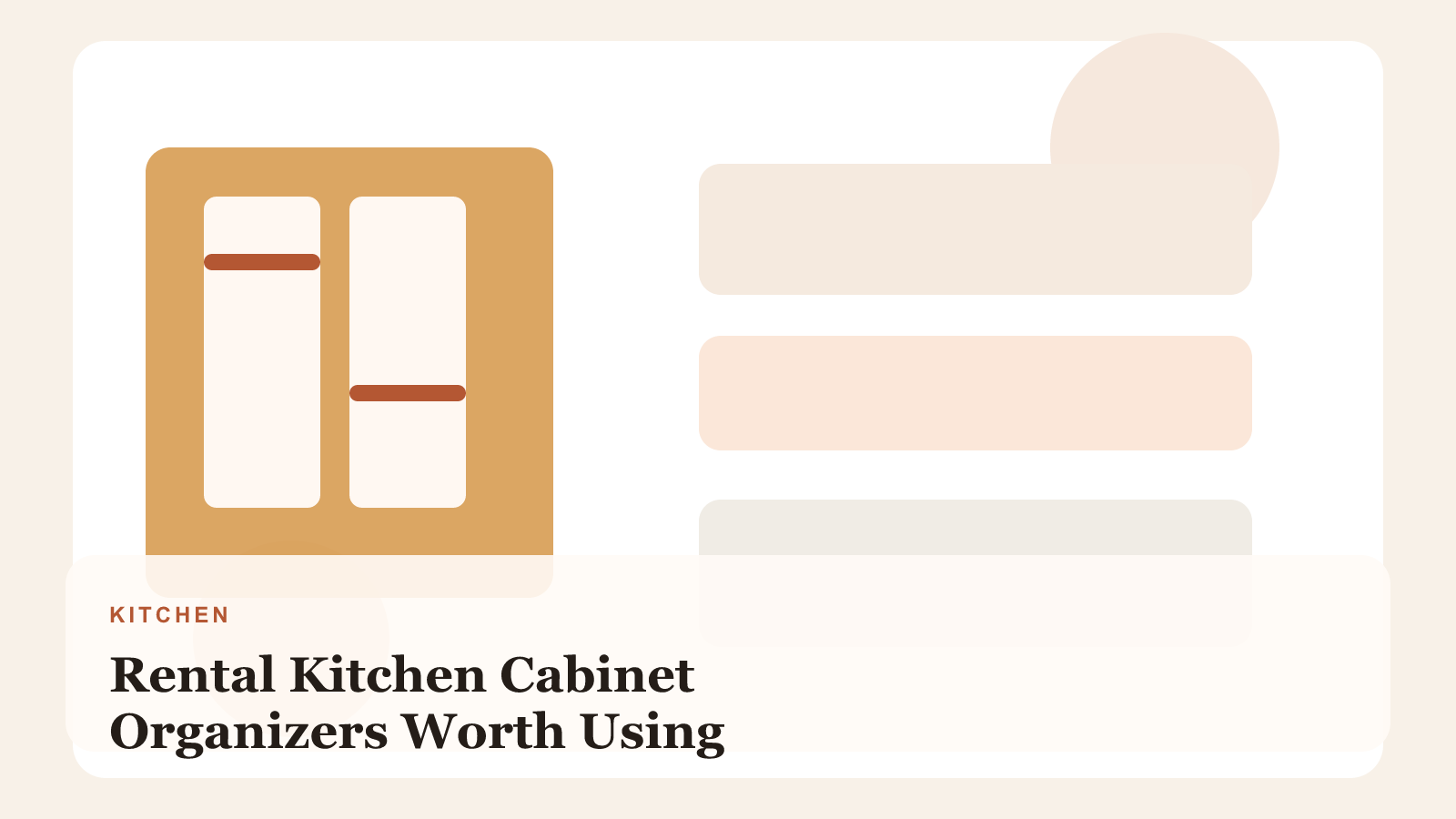 Small rental kitchen cabinet with risers, bins, and neat dish zones