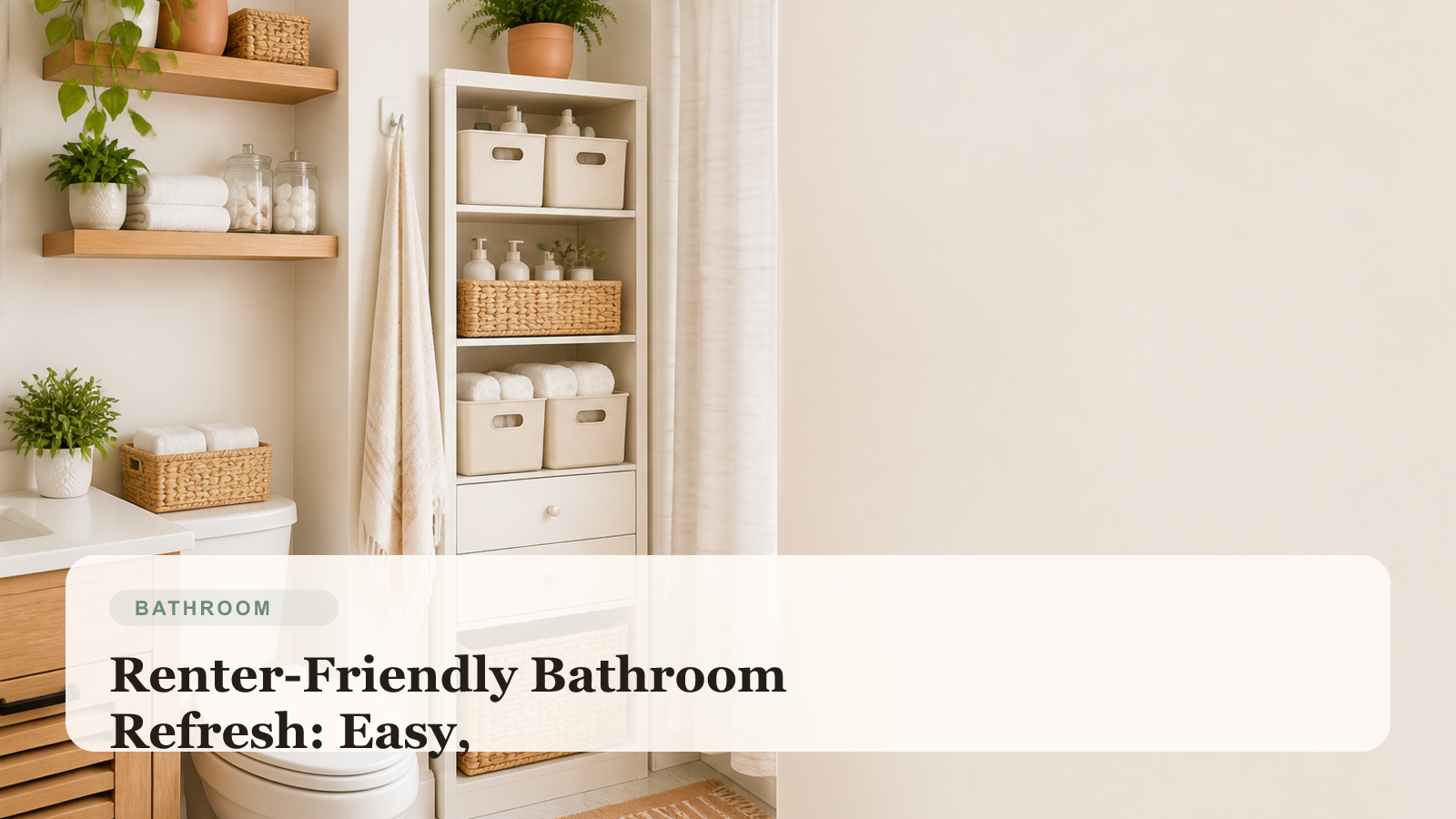 Bright and organized small bathroom with renter-friendly storage solutions