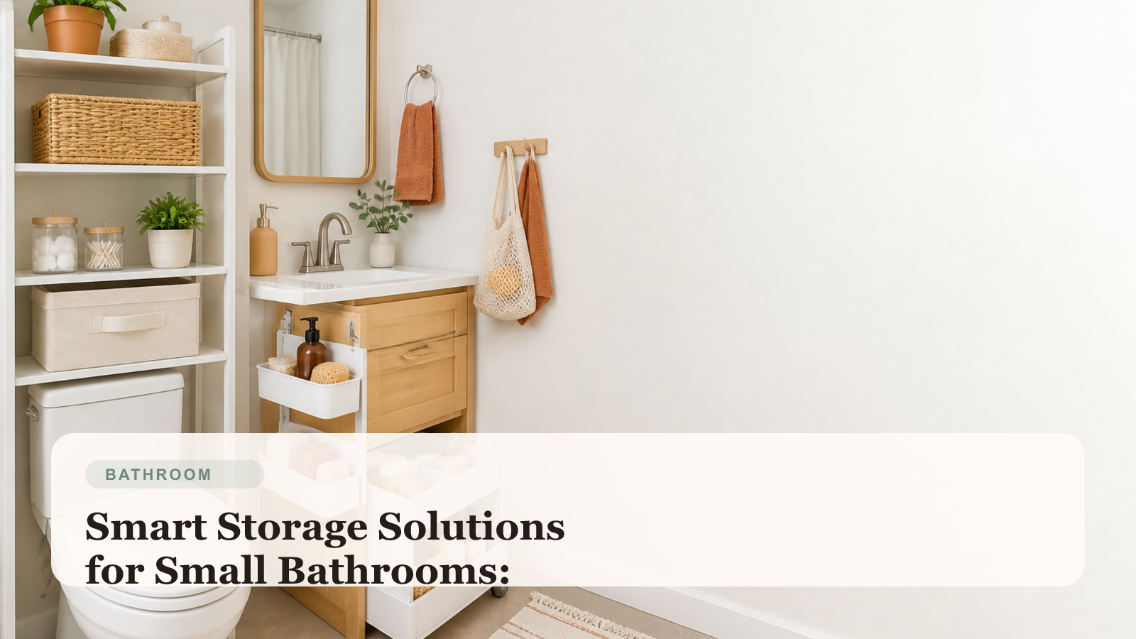 Compact bathroom with organized shelves and under-sink storage